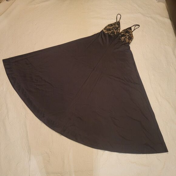 Le Voy's Black Maxi Satin Slip Dress Nightgown Lace Bust Vintage Medium - Picture 7 of 15